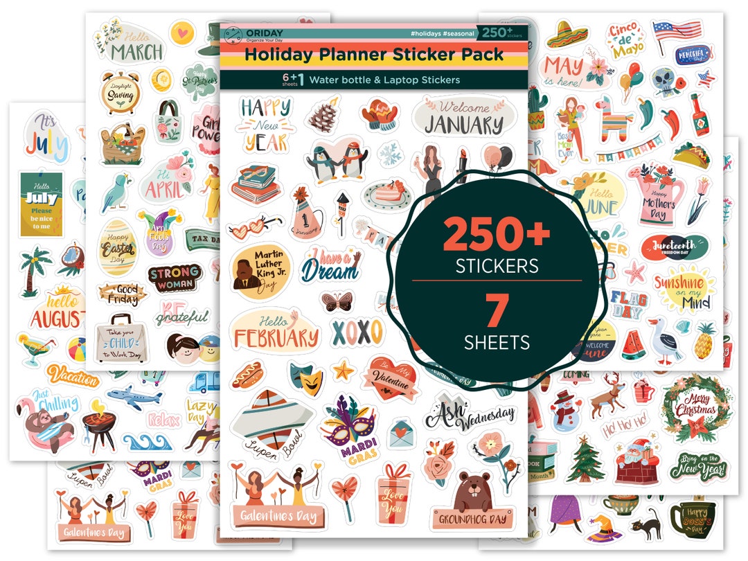 Happy Holiday Seasonal Planner Stickers 500 Cute Stickers, Monthly