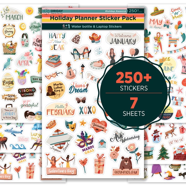 Happy Holiday Seasonal Planner Stickers - 500+ cute stickers, Monthly Events, Calendars, Journal,Teachers, +6 laptop stickers