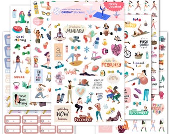 Health & Wellness Fitness Planner Stickers - Set of 410+ Stickers 7 Sheets - Habit Tracker for Monthly, Weekly Planner, Calendar