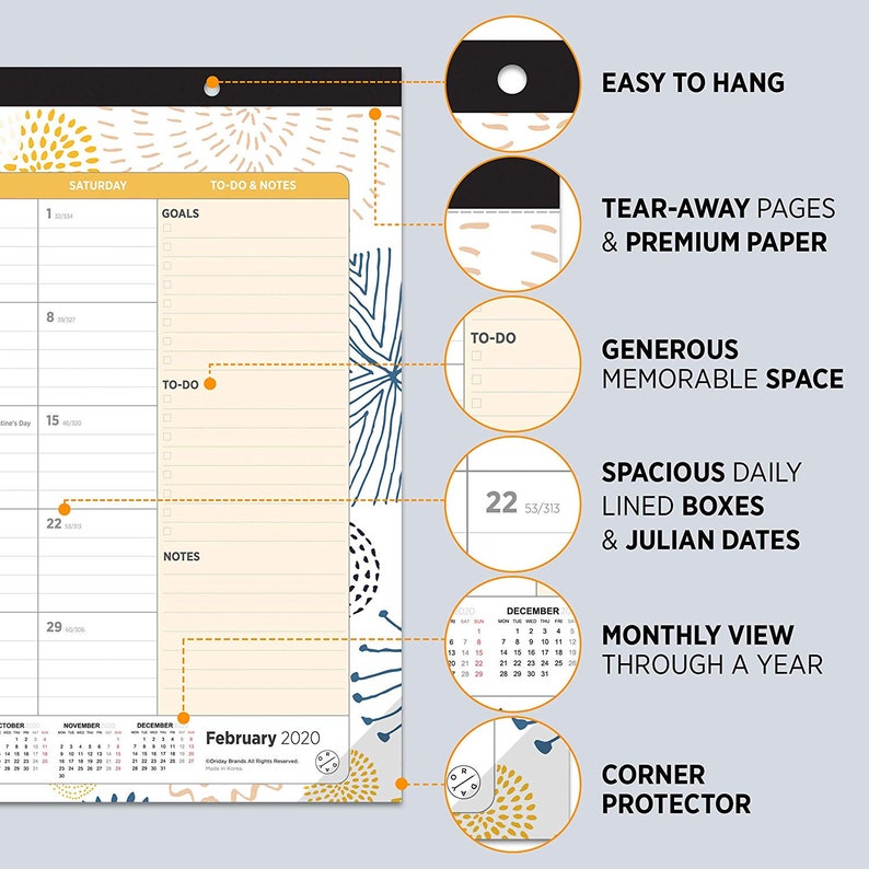 Academic Desk Calendar 2019 2020 Monthly Wall Desk Pad Etsy