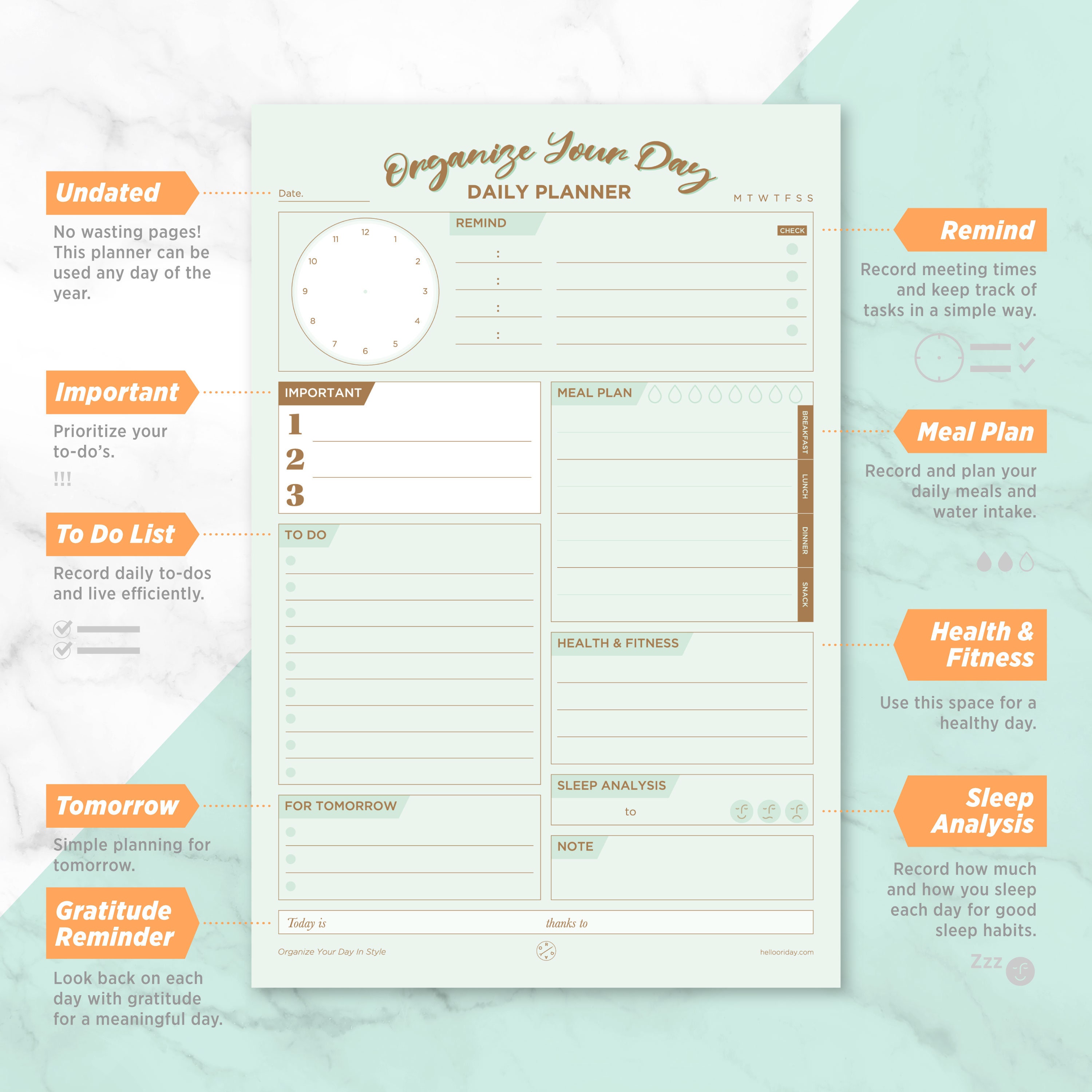 Oriday Daily Planner TearOff Pad 52 Undated 6x9 To Do List Etsy