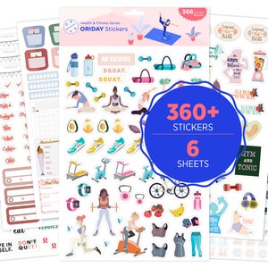 Health & Wellness Planner Stickers - Set of 366 Stickers 6 Sheets for Fitness Stickers - Habit Tracker for Monthly, Weekly Planner, Calendar