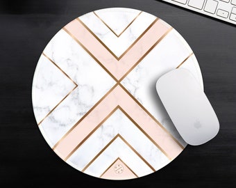 Round Gaming Mouse Pad Custom - Pink Marble | Non-slip Rubber Pad, Stitched Edge, Unique Pattern Design for Home Office Decor