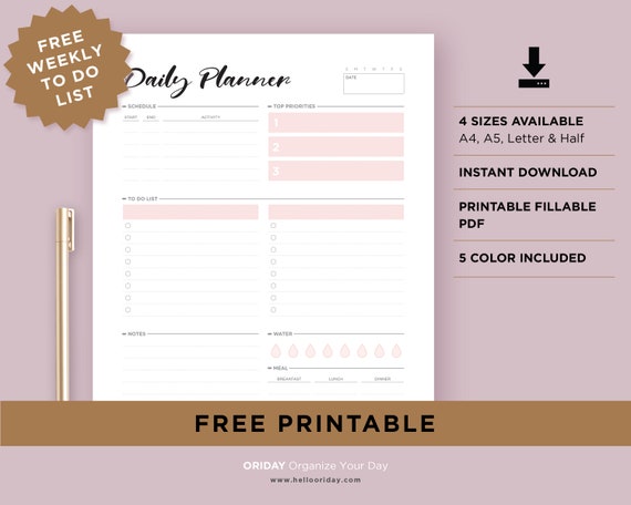 Printable Daily Productivity Planner Task Organizer To Do