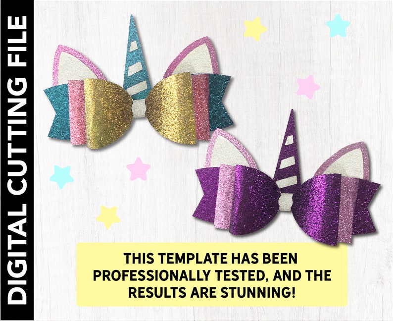 Cricut Cut File Silhouette DXF Download Clip Art Ribbon Faux Leather Baby Cheer Glitter Bows Stencil Template DIY Unicorn Bow Template