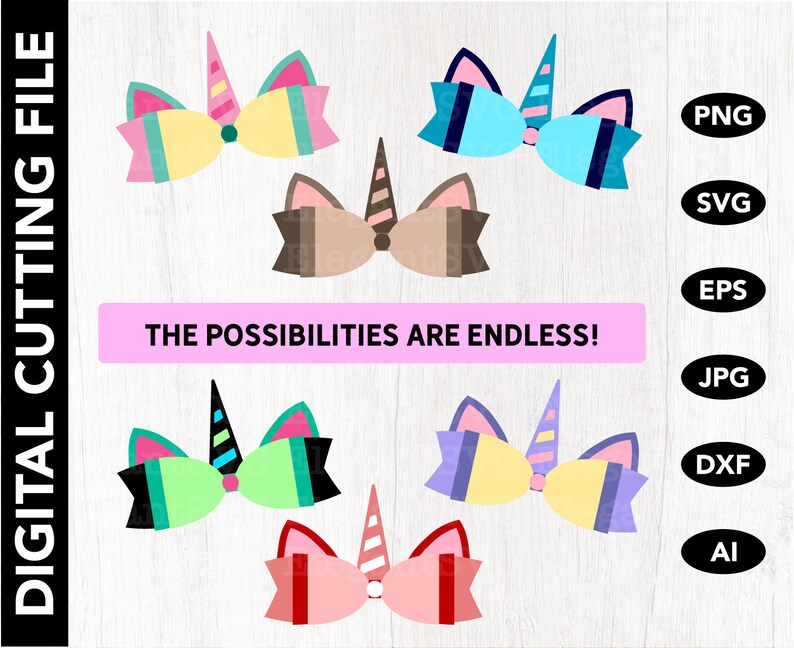 Cricut Cut File Silhouette DXF Download Clip Art Ribbon Faux Leather Baby Cheer Glitter Bows Stencil Template DIY Unicorn Bow Template