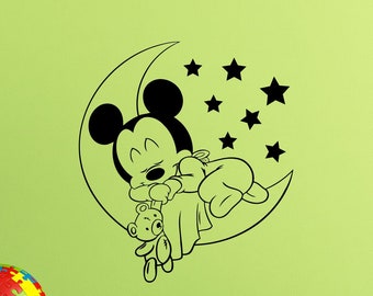 Mickey Mouse Wand Aufkleber Mond und Sterne Zeichen Schlafzimmer Disney Poster Mickey Mouse Vinyl Aufkleber Baby Wand Dekor Spielzimmer Wandkunst 1111