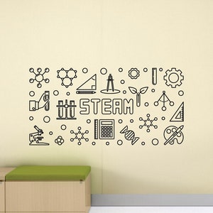 Steam Wall Decal Classroom Wall Decor Science Technology Engineering Art Math Sign Poster Teacher Gift School Vinyl Sticker Wall Art 1310