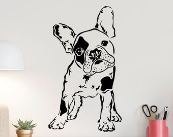 French Bulldog Wall Decal Bulldog Puppy Poster Dog Gifts Pet Shop Sign Animals Nursery Vinyl Sticker Playroom Decor Wall Art Stencil 6f49