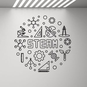 Calcomanía de pared de vapor, decoración de pared de aula de ciencia, cartel educativo de signo de vapor, regalo de profesor de matemáticas, cita escolar, pegatina de vinilo, arte de pared de ciencia 1311