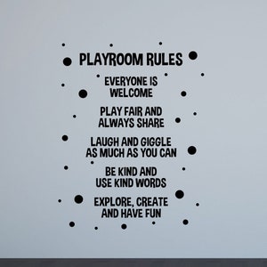 Playroom Rules Poster Wall Decal Play Room Sign Nursery Boy Girl Bedroom Door Vinyl Sticker Kids Quote Children Decor Playroom Wall Art 830