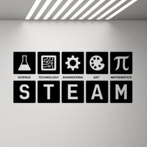 Calcomanía de pared de vapor decoración del aula ciencia tecnología ingeniería arte matemáticas signo cartel maestro regalo escuela vinilo pegatina ciencia pared arte 1309
