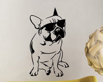 Bulldog In Glasses Wall Decal Bulldog Puppy Poster Dog Gifts Pet Shop Sign Animal Nursery Vinyl Sticker Playroom Decor Wall Art Stencil 6f43