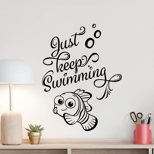 Just Keep Swimming Wall Decal Finding Nemo Dory Poster Sign Bathroom Quote Disney Vinyl Sticker Gift Kids Room Decor Playroom Wall Art 4-02