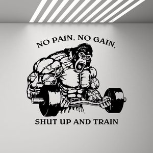 No Pain No Gain Shut Up And Train Gym Wall Decal Poster Motivational Quote Vinyl Sticker Bodybuilding Fitness Decor Workout Wall Art 1112