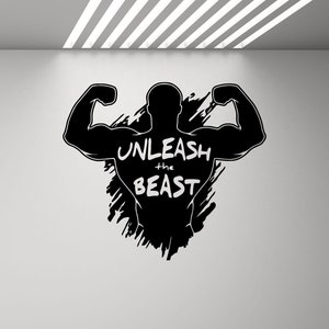 Unleash The Beast Gym Wall Decal Poster Beast Mode Sign Motivational Quote Vinyl Sticker Bodybuilding Fitness Decor Workout Wall Art 1103