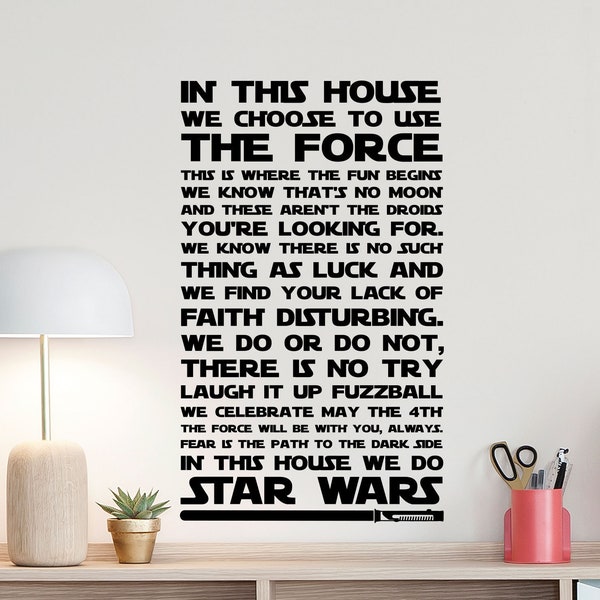 In This House We Do Star Wars Wall Decal Geek Poster Movie Sign Star Wars Quote Playroom Vinyl Sticker Teen Gift Bedroom Decor Wall Art 5-49