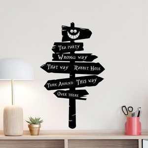 Road Sign Wall Decal Alice In Wonderland Decor Tea Party Gift Rabbit Hole Vinyl Sticker Bedroom Quote Nursery Print Playroom Wall Art 6v86