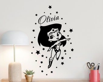 Personalized Girl Wall Decal Custom Name Girl Baby Name Sign Superhero Woman Poster Gift Bedroom Decor Vinyl Sticker Playroom Wall Art 65z5