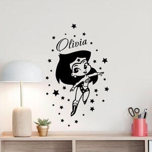 Personalized Girl Wall Decal Custom Name Girl Baby Name Sign Superhero Woman Poster Gift Bedroom Decor Vinyl Sticker Playroom Wall Art 65z5