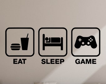 Eat Sleep Game Sign Wall Decal Gamer Room Poster Gaming Quote Playroom Vinyl Sticker Print Gamer Gift Video Game Decor Gamer Wall Art 7u59