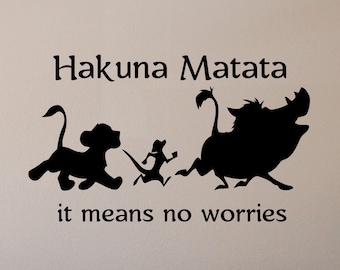 Hakuna Matata It Means No Worries Wall Decal Lion King Poster Simba Timon And Pumba Sign Disney Quote Vinyl Sticker Gift Decor Wall Art 6-50