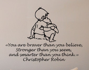 Winnie The Pooh Wall Decal Quote – "You Are Braver Than You Believe..." Motivational Vinyl Sticker