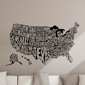 USA Karte Wandtattoo Vereinigte Staaten von Amerika Zeichen Schlafzimmer Poster Geschenk Schablone Print Vinyl Aufkleber Klassenzimmer Dekor Wohnzimmer Wand Kunst 4-80