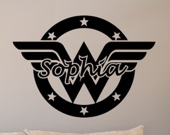 Personalized Wall Decal Superhero Woman Sign Custom Girl Name Logo Superhero Poster Gift Bedroom Decor Vinyl Sticker Playroom Wall Art 68z4