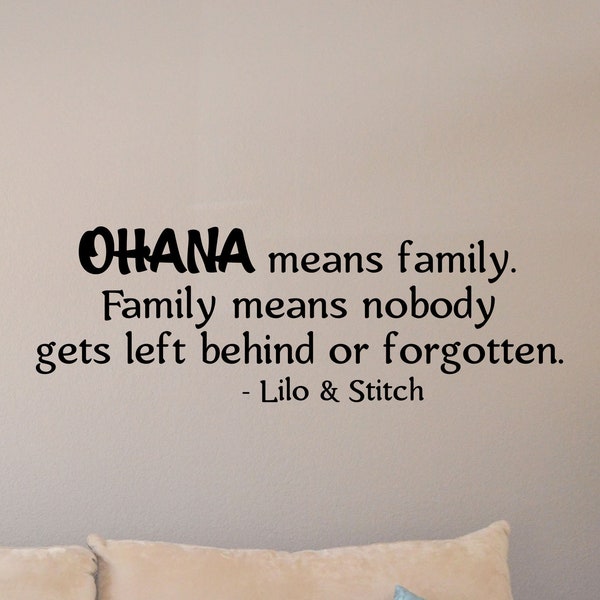 Lilo and Stitch Quote Wall Decal Ohana Means Family Sign Walt Disney Poster Nursery Vinyl Sticker Kids Wall Decor Playroom Wall Art 6-13