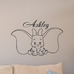 Personalizado Dumbo pared calcomanía vinilo pegatina cartel nombre personalizado signo cita Disney elefante regalo bebé habitación decoración niña dormitorio pared arte 6n60