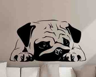 Pug Wall Decal Pug Dog Puppy Poster Dog Gifts Pet Shop Sign Animals for Nursery Vinyl Sticker Playroom Decor Home Kids Wall Art Stencil ST