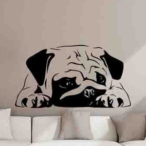 Pug Wall Decal Pug Dog Puppy Poster Dog Gifts Pet Shop Sign Animals for Nursery Vinyl Sticker Playroom Decor Home Kids Wall Art Stencil ST