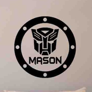 Personalized Autobot Wall Decal Sign Custom Name Transformers Poster Superhero Wall Decal Boy Room Decor Vinyl Sticker Wall Art Print 1014