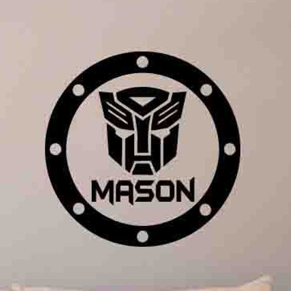 Personalisiertes Autobot-Wandtattoo, Schild mit individuellem Namen, Transformers-Poster, Superhelden-Wandtattoo, Jungenzimmerdekoration, Vinyl-Aufkleber, Wandkunstdruck 1014