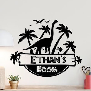 Personalizado Jurásico Parque Pared Calcomanía Custom Boy Room Puerta Firma Dinosaur Nursery Decora Decora Dregal Gift Etiqueta De Vinilo Niños Nombre Impresión Niños Pared Art 9g59
