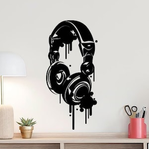 Headphones Wall Decal Music Headphones Poster DJ Gifts Music Sign Vinyl Sticker Studio Office Decor Music Headphones Wall Art 951
