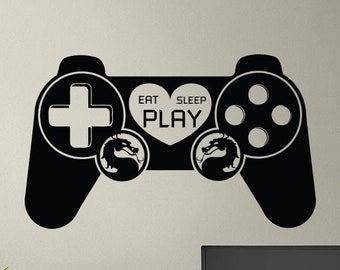 Eat Sleep Play Wall Decal Gamer Poster Gaming Controller Sign Quote Playroom Vinyl Sticker Print Gamer Gift Video Game Decor Wall Art 6g66