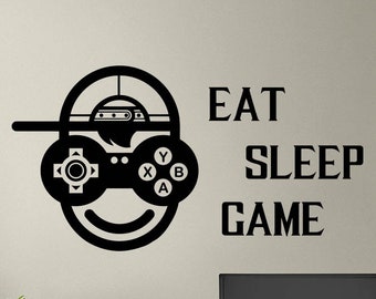 Eat Sleep Game Wall Decal Gamer Poster Gaming Sign Quote Playroom Vinyl Sticker Print Mural Gamer Gift Video Game Decor Gamer Wall Art 4-46