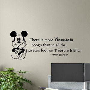 There Is More Treasure In Books Wall Decal Vinyl Sticker Walt Disney Poster Sign Mickey Mouse Baby Quote Kids Decor Playroom Wall Art 4-71