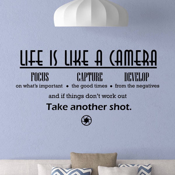 Life Is Like A Camera Wall Decal Photography Sign Focus Poster Quote Vinyl Sticker Photographer Gift Photo Studio Decor Wall Art 5-91