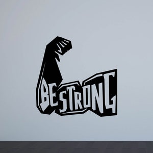 Be Strong Sign Gym Wall Decal Poster Motivational Quote Arm Wrestling Vinyl Sticker Bodybuilding Gift Fitness Decor Workout Wall Art 4-26