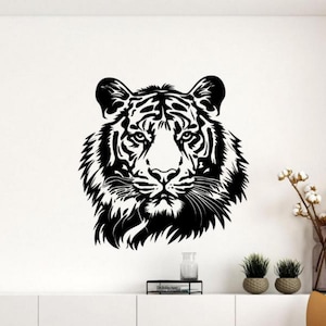 Tiger Wall Decal Vinyl Sticker Wild Cat Wall Decor Zoo Sign African Safari Gift Tiger Head Wall Art One Color No Background Decal 3321