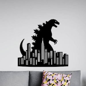 Godzilla Wall Decal Vinyl Sticker Movie Monster Wall Decor Window Door Sign Movie Gift Theater Wall Art One Color No Background Decal 3271