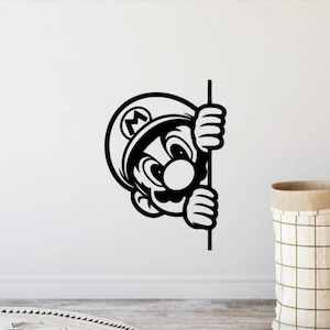Mario Wall Decal Vinyl Sticker Peeking Mario Decor Video Game Sign Kids Gift Playroom Wall Art Boy Room Poster No Background 3235
