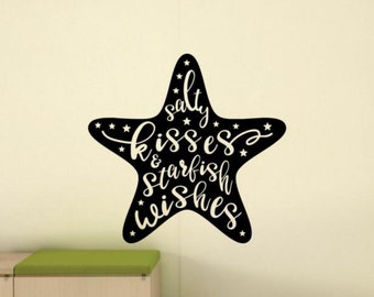 Salty Kisses and Starfish Wishes muurtattoo vinyl sticker strand decor badkamer teken cadeau zomer muur kunst een kleur geen achtergrond sticker 3316