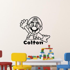 Personalized Mario Wall Decal Vinyl Sticker Custom Name Decor Kids Room Video Game Sign Superhero Gift Playroom Wall Art Boy Poster 3299
