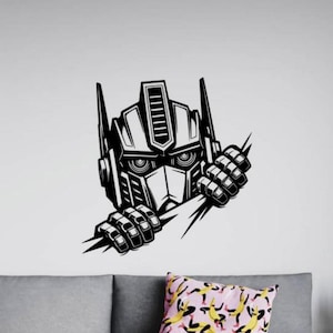 Transformer Wall Decal Vinyl Sticker Optimus Peeking Wall Decor Kids Room Sign Gift Nursery Wall Art One Color No Background Decal 3238