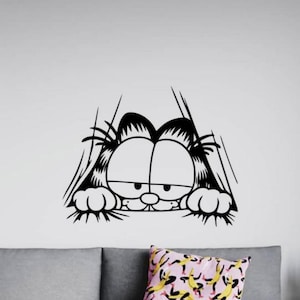 Peeking Cat Wall Decal Vinyl Sticker Cat Lover Decor Window Door Nursery Sign Gift Kids Room Wall Art One Color No Background Decal 3231