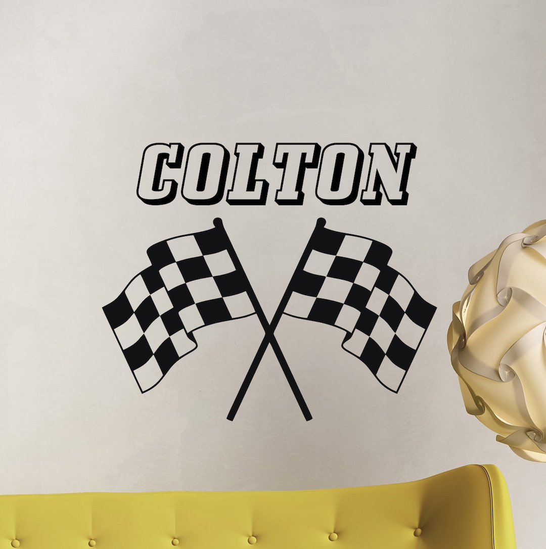 Personalized Name Racing Flags Wall Decal Racing Poster Car Racer Gift ...